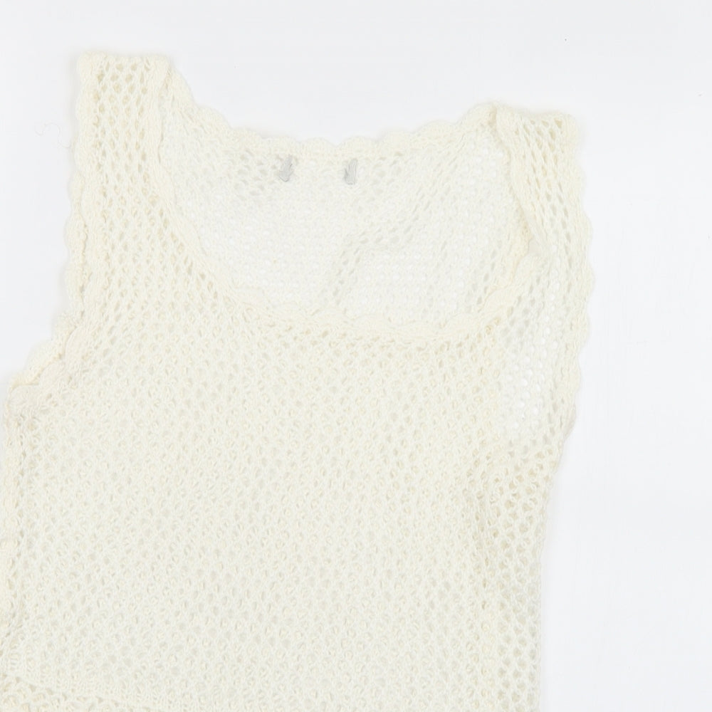 Peacocks Womens White Round Neck  Acrylic Vest Jumper Size 12
