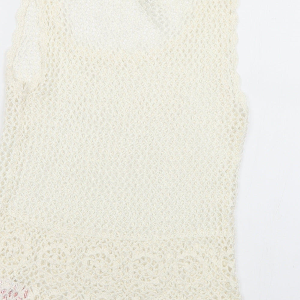 Peacocks Womens White Round Neck  Acrylic Vest Jumper Size 12