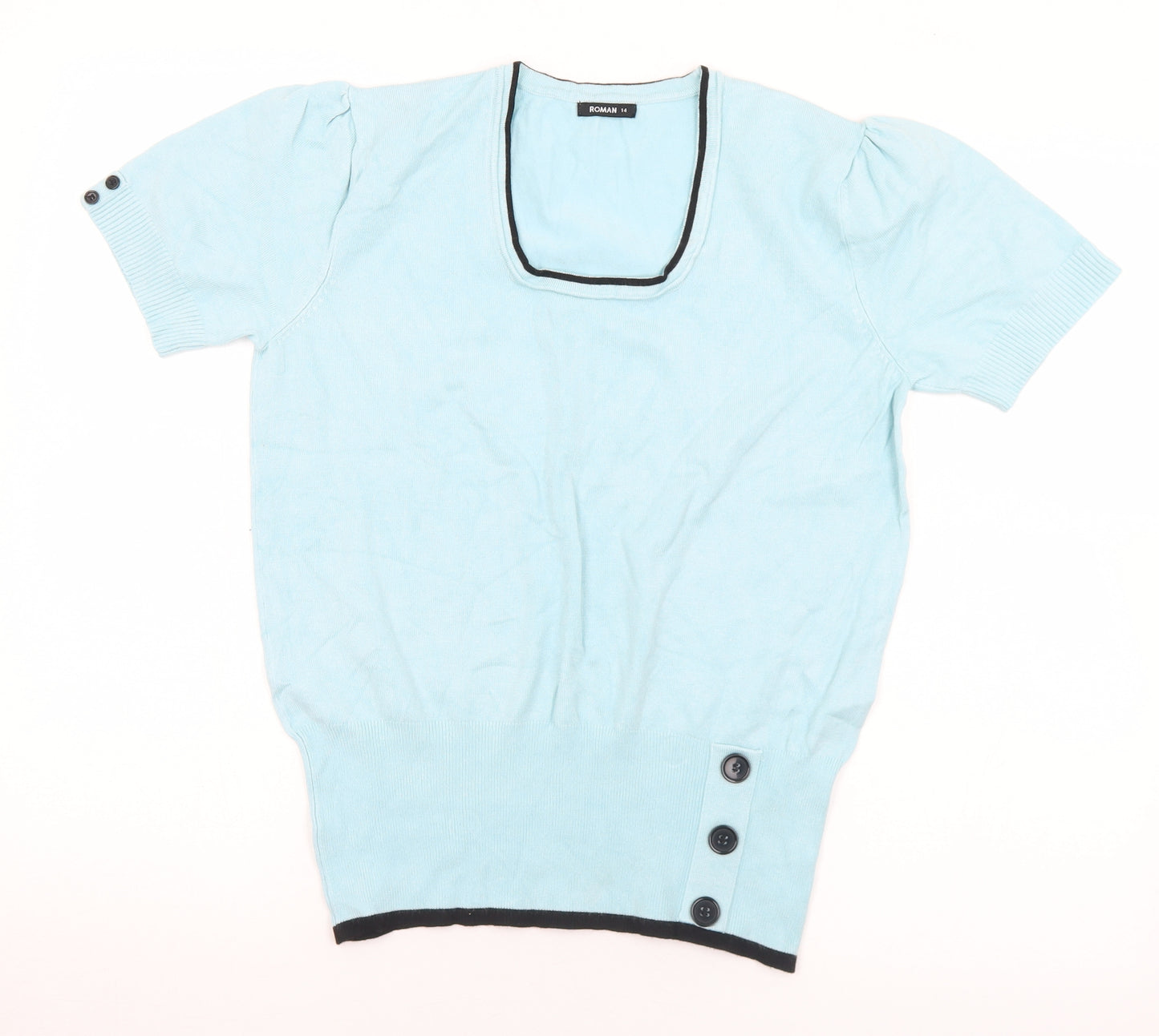Roman Womens Blue Scoop Neck  Viscose Pullover Jumper Size 14