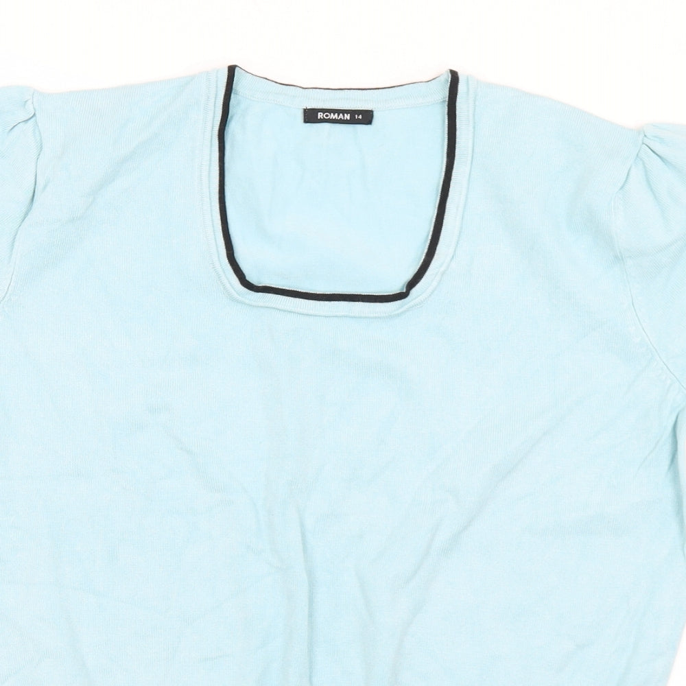 Roman Womens Blue Scoop Neck  Viscose Pullover Jumper Size 14