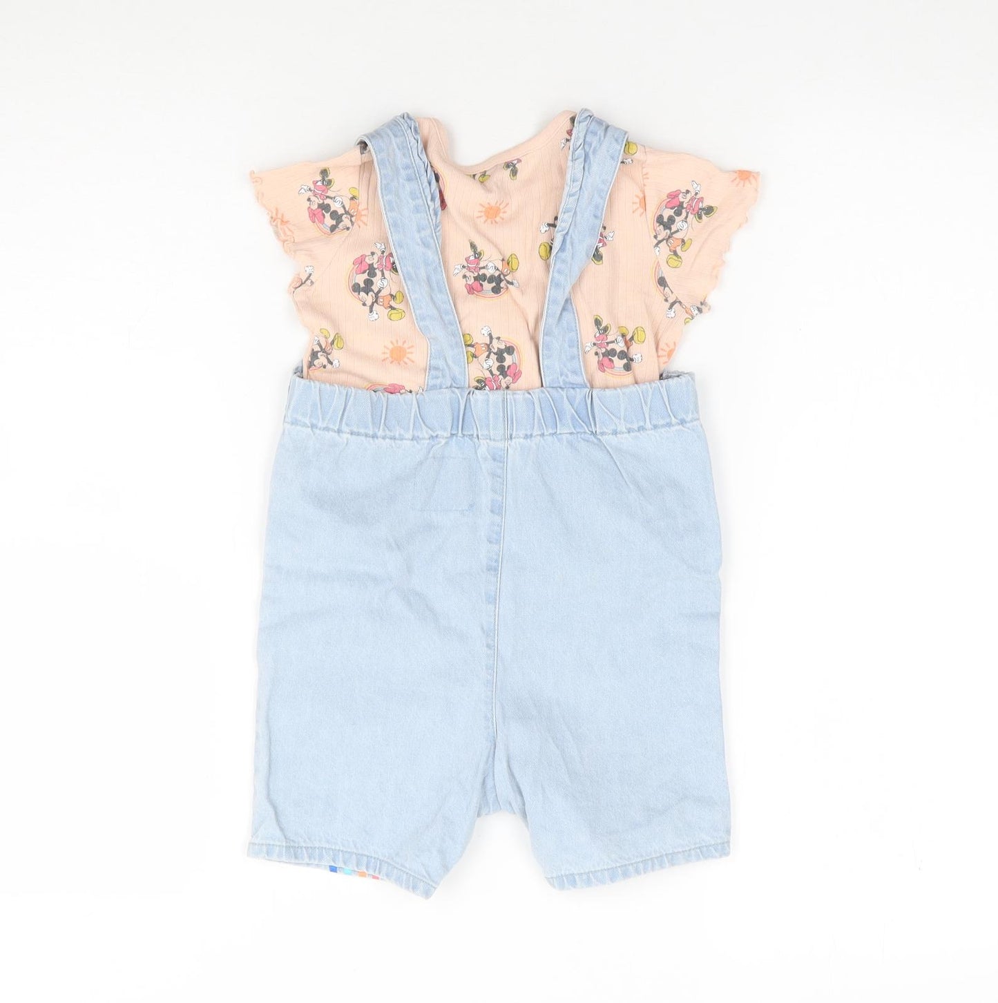 Primark Girls Blue Geometric 100% Cotton Dungaree Outfit/Set Size 18-24 Months  Snap - Minnie Mouse