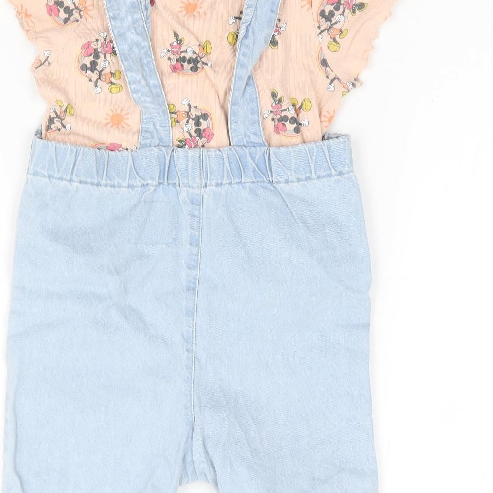 Primark Girls Blue Geometric 100% Cotton Dungaree Outfit/Set Size 18-24 Months  Snap - Minnie Mouse