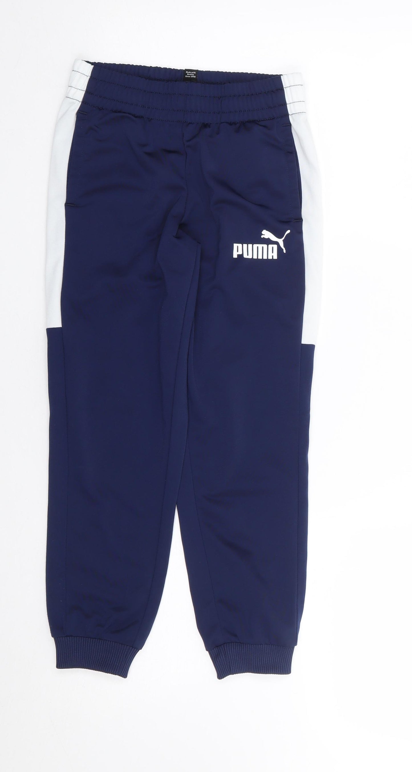PUMA Boys Blue  Polyester Jogger Trousers Size 7-8 Years L21 in Regular Drawstring