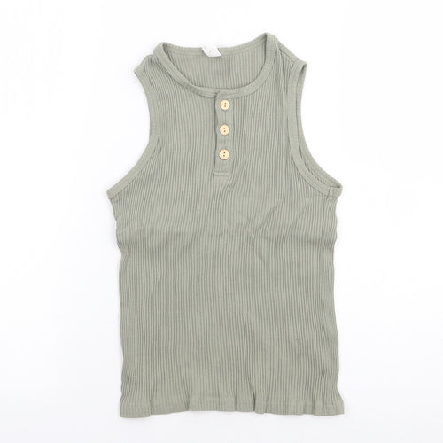 SheIn Girls Green  Cotton Jersey Tank Size 9 Years Round Neck Pullover - Ribbed