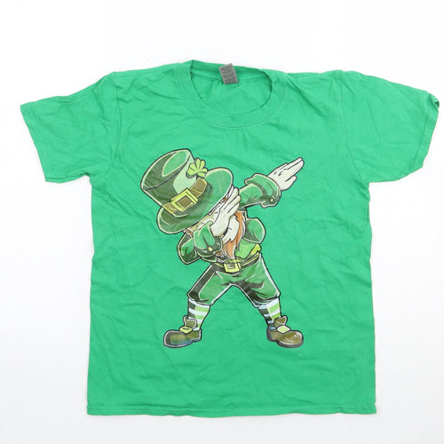 Gildan Boys Green  100% Cotton Jersey T-Shirt Size L Crew Neck Pullover - Ireland