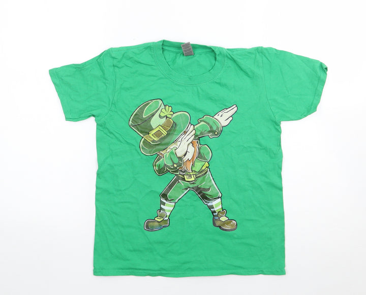 Gildan Boys Green  100% Cotton Jersey T-Shirt Size L Crew Neck Pullover - Ireland