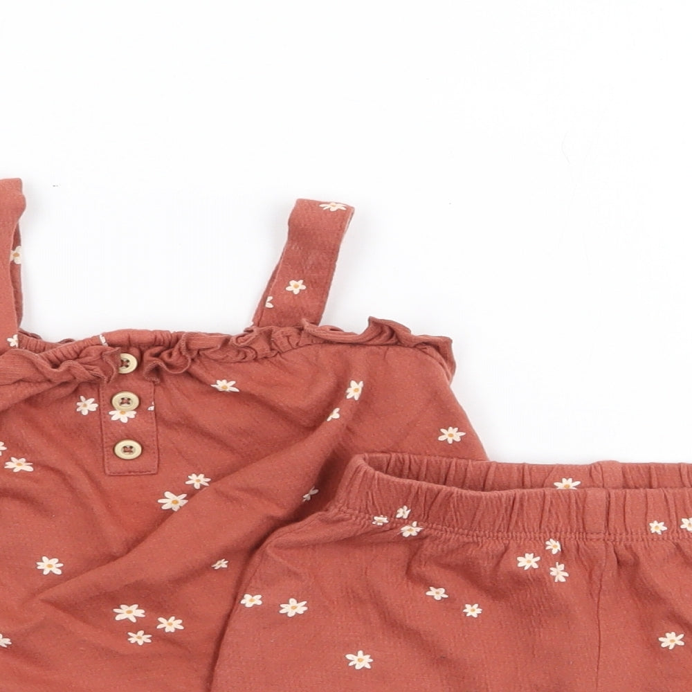 George Girls Brown Floral Cotton Shorts Set Outfit/Set Size 18-24 Months  Pullover