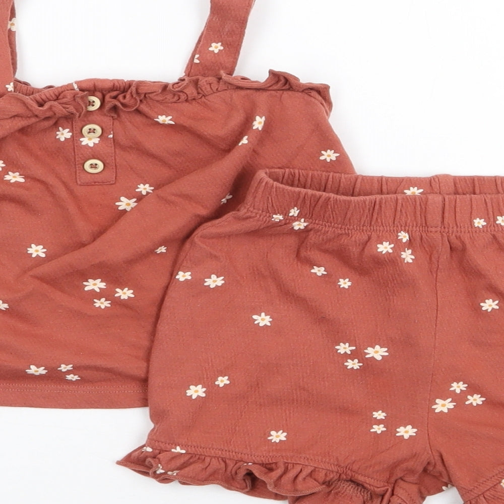 George Girls Brown Floral Cotton Shorts Set Outfit/Set Size 18-24 Months  Pullover