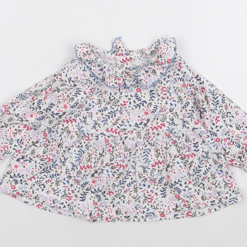 Leigh Tucker Girls Multicoloured Floral 100% Cotton Jersey T-Shirt Size 3-6 Months Collared Pullover