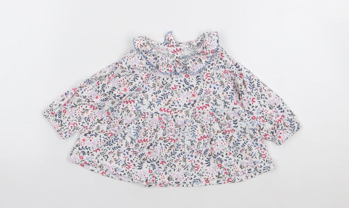 Leigh Tucker Girls Multicoloured Floral 100% Cotton Jersey T-Shirt Size 3-6 Months Collared Pullover
