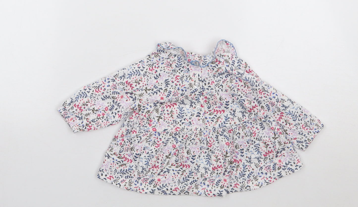 Leigh Tucker Girls Multicoloured Floral 100% Cotton Jersey T-Shirt Size 3-6 Months Collared Pullover