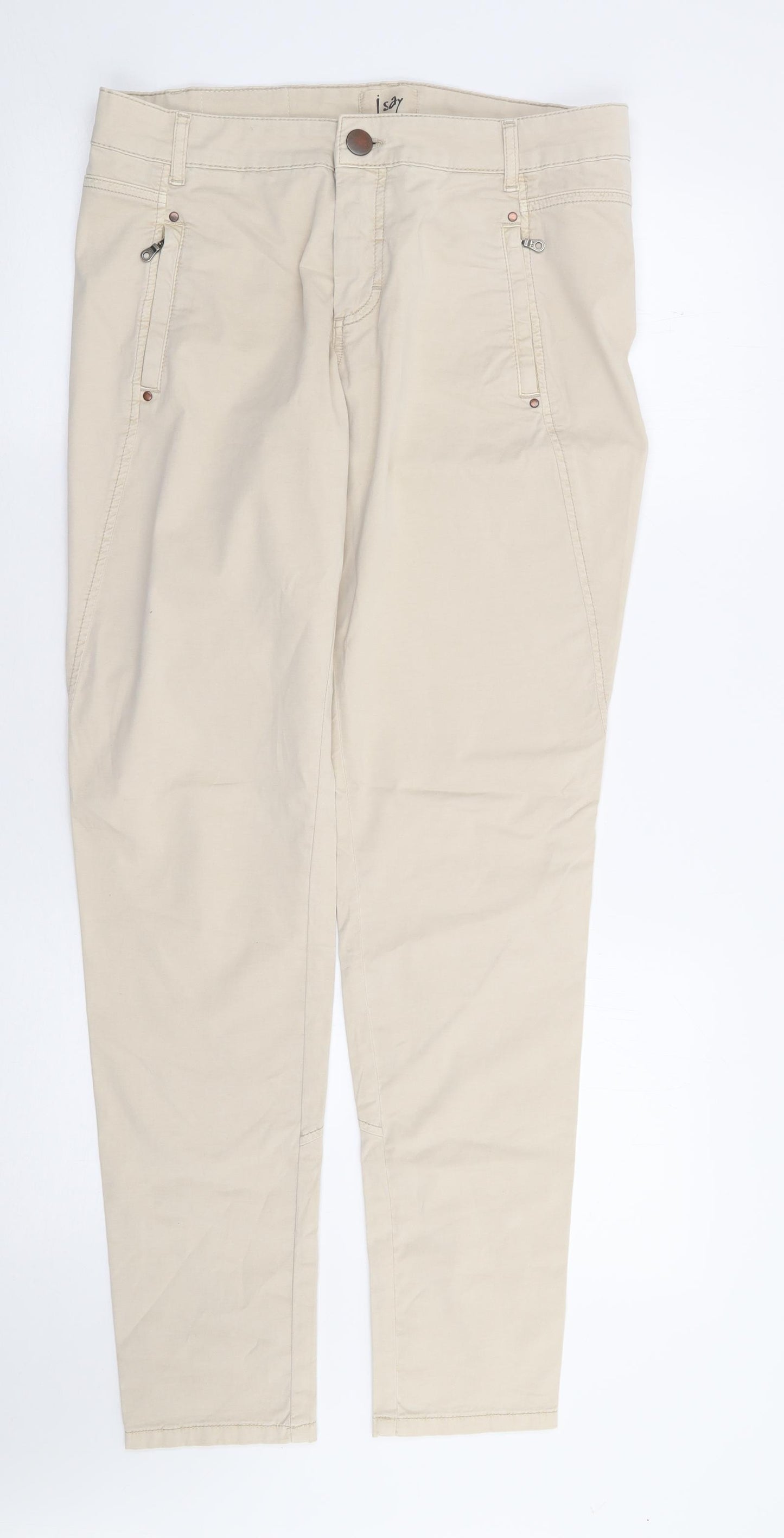 I Say  Womens Beige  Cotton Chino Trousers Size 38 L31 in Regular Zip