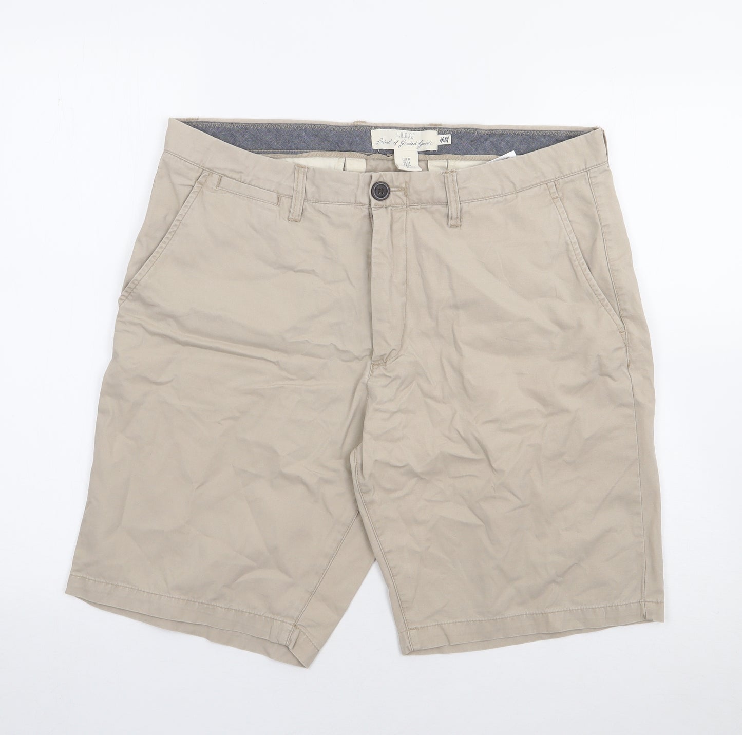 H&M  Mens Beige  Cotton Chino Shorts Size 34 L9 in Regular Zip