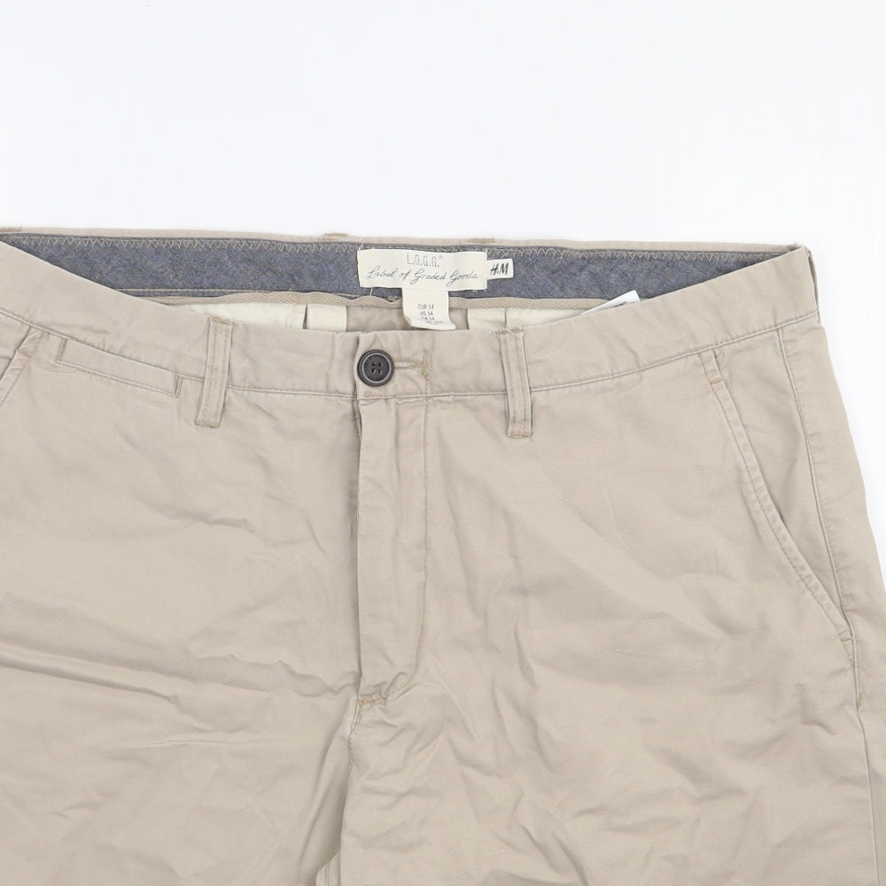 H&M  Mens Beige  Cotton Chino Shorts Size 34 L9 in Regular Zip