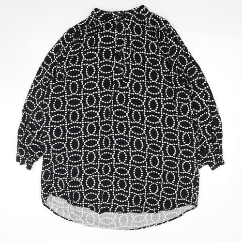 H&M  Womens Black Geometric Viscose Jersey Blouse Size M Crew Neck