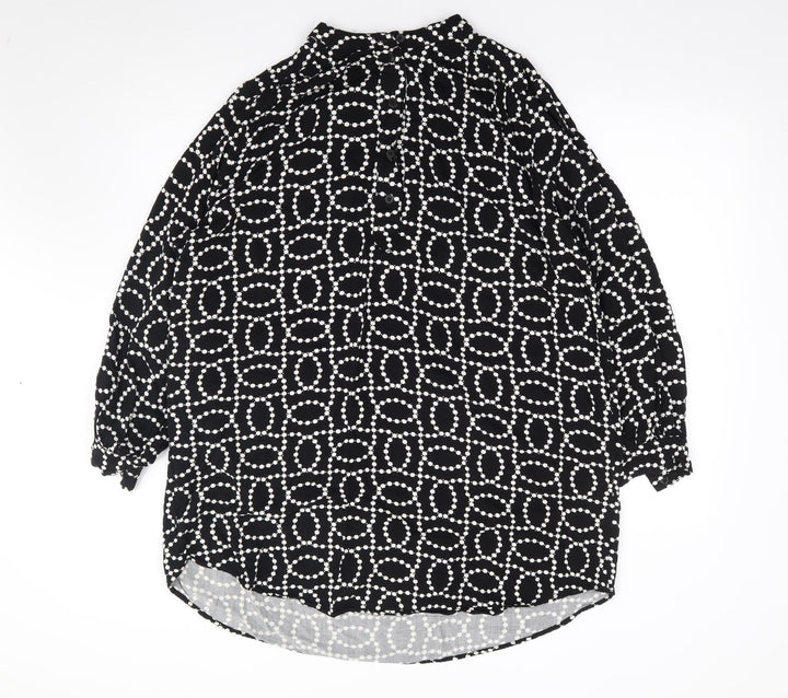 H&M Womens Black Geometric Viscose Jersey Blouse Size M Crew Neck