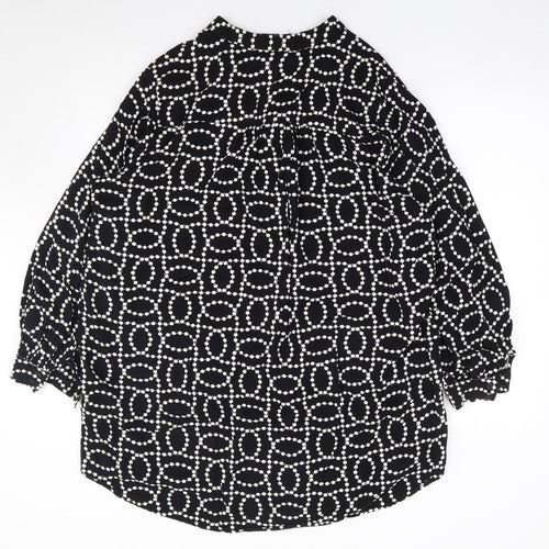 H&M  Womens Black Geometric Viscose Jersey Blouse Size M Crew Neck