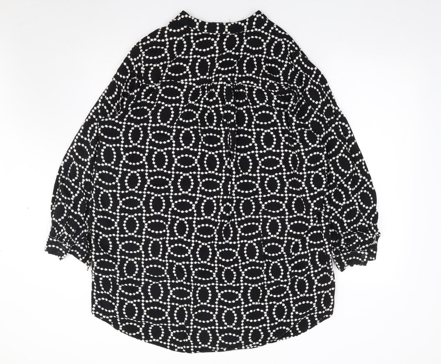 H&M  Womens Black Geometric Viscose Jersey Blouse Size M Crew Neck
