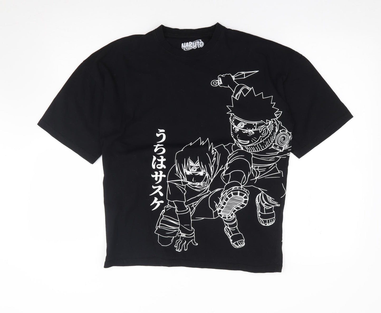 Pull & Bear Mens Black  Polyester  T-Shirt Size XS Crew Neck  - Naruto