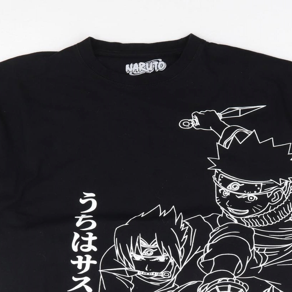Pull & Bear Mens Black  Polyester  T-Shirt Size XS Crew Neck  - Naruto