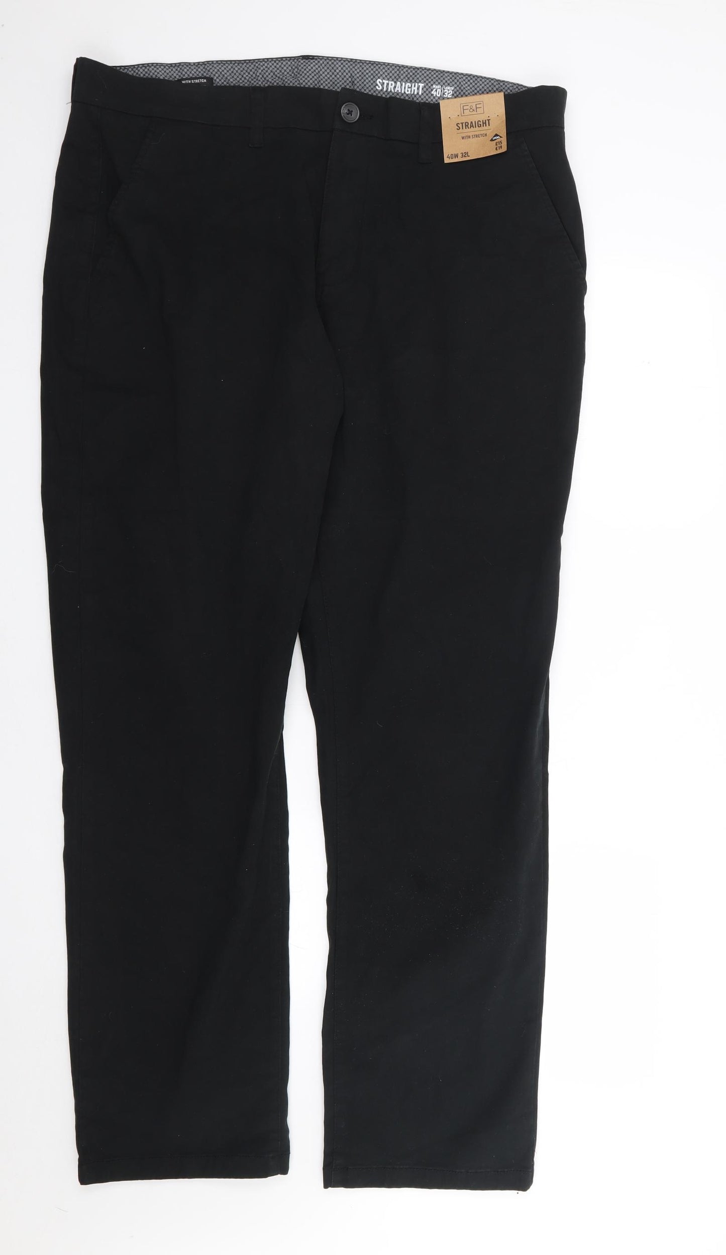 F&F  Mens Black  Cotton Trousers  Size 40 L32 in Regular Zip