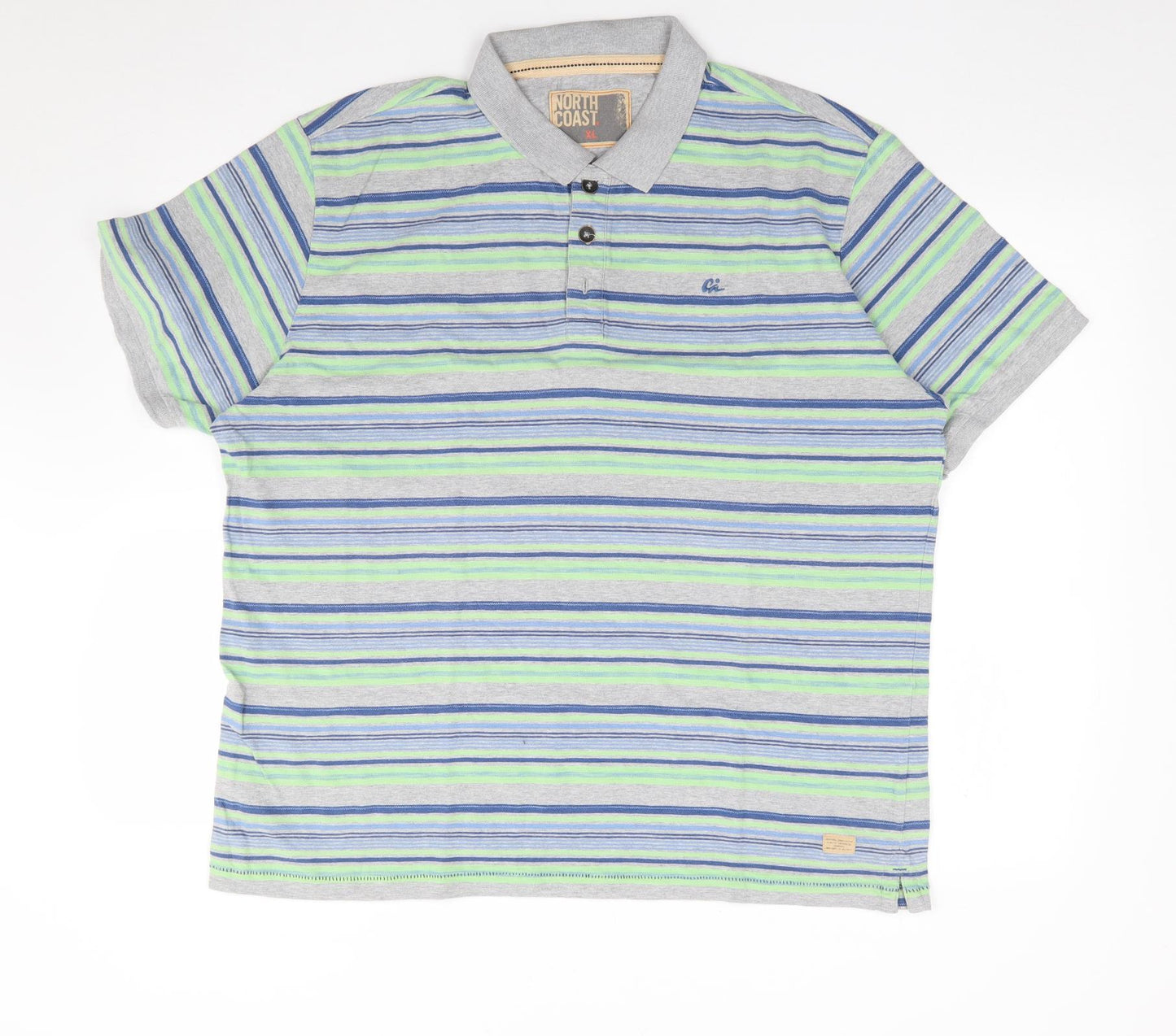 Marks and Spencer Mens Multicoloured Striped Cotton  Polo Size XL Collared Pullover