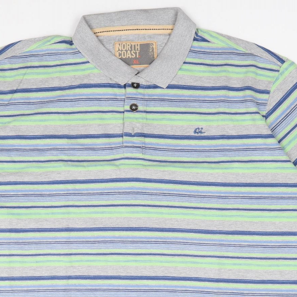 Marks and Spencer Mens Multicoloured Striped Cotton  Polo Size XL Collared Pullover
