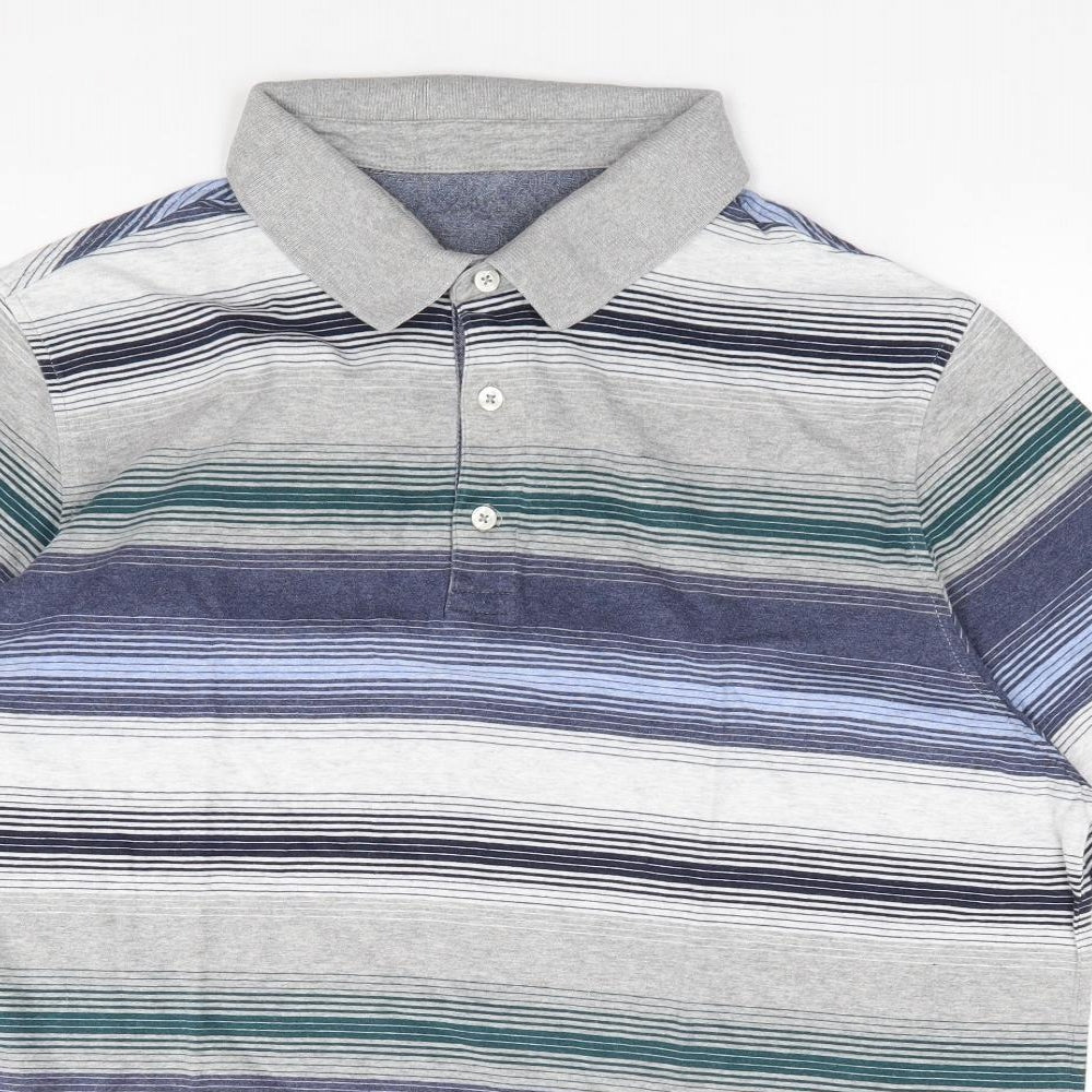Marks and Spencer Mens Multicoloured Striped Cotton  Polo Size XL Collared Pullover