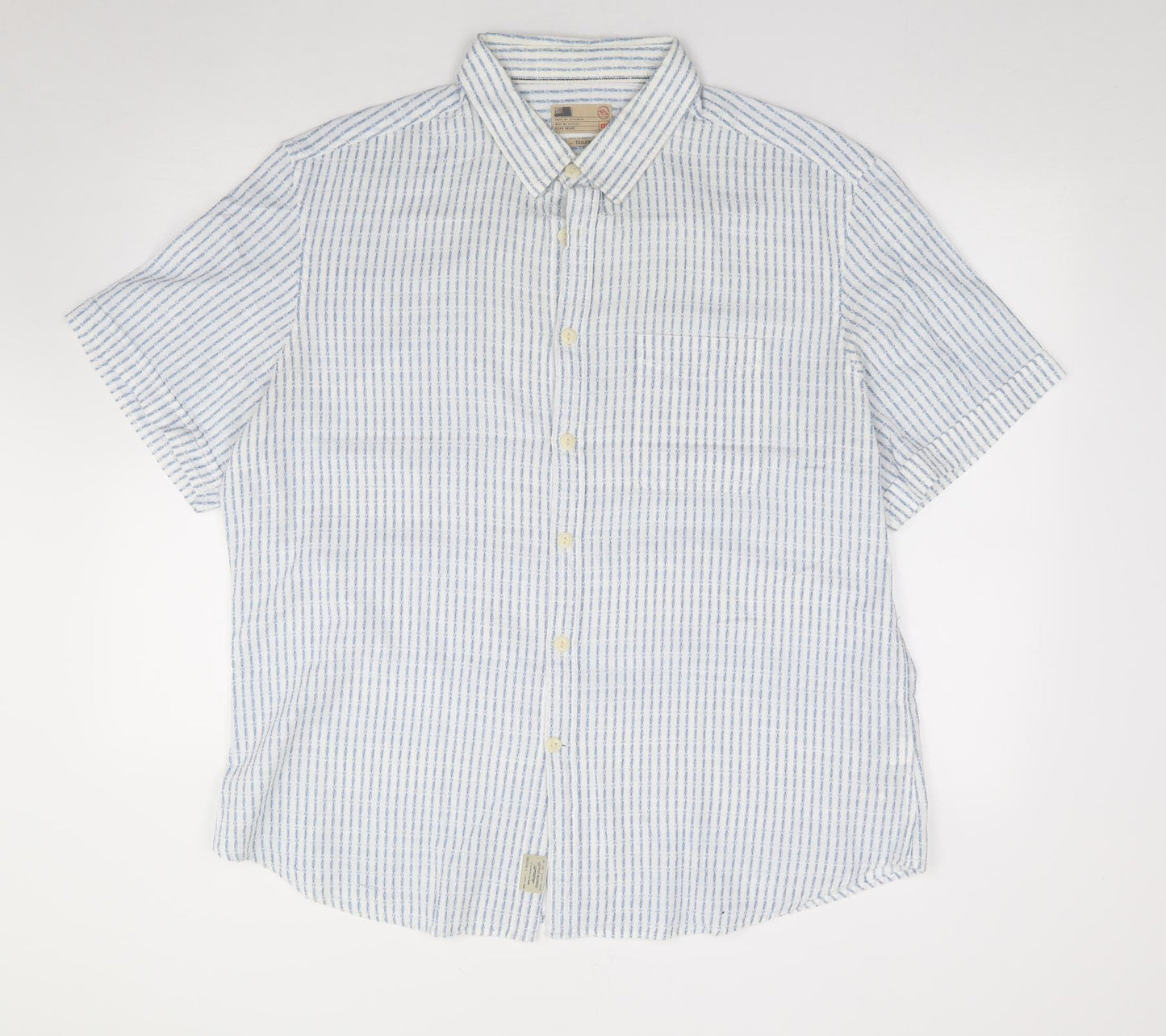 Marks and Spencer Mens Ivory Geometric Cotton  Button-Up Size 2XL Collared Button