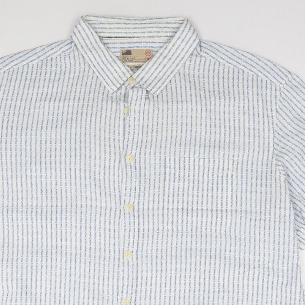 Marks and Spencer Mens Ivory Geometric Cotton  Button-Up Size 2XL Collared Button