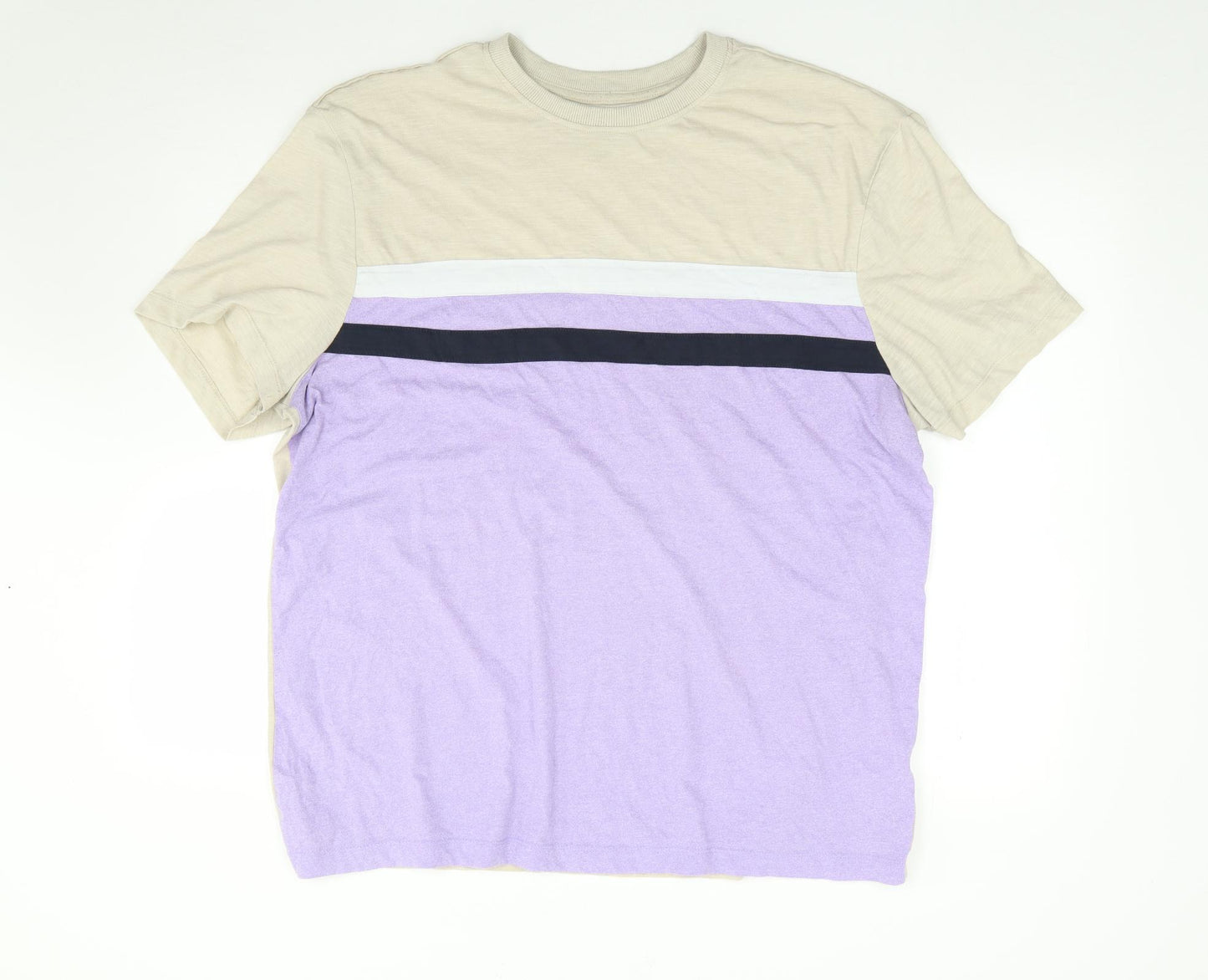 Primark Mens Beige Colourblock Polyester  T-Shirt Size 2XL Crew Neck