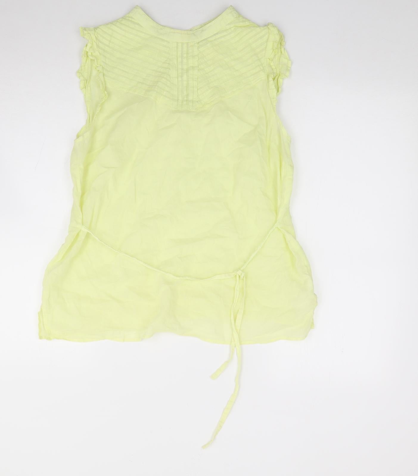 Oasis Womens Yellow  100% Cotton Jersey Blouse Size 12 Round Neck