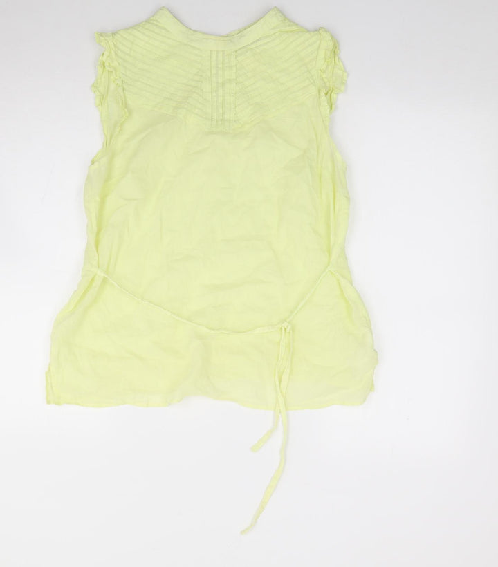 Oasis Womens Yellow  100% Cotton Jersey Blouse Size 12 Round Neck