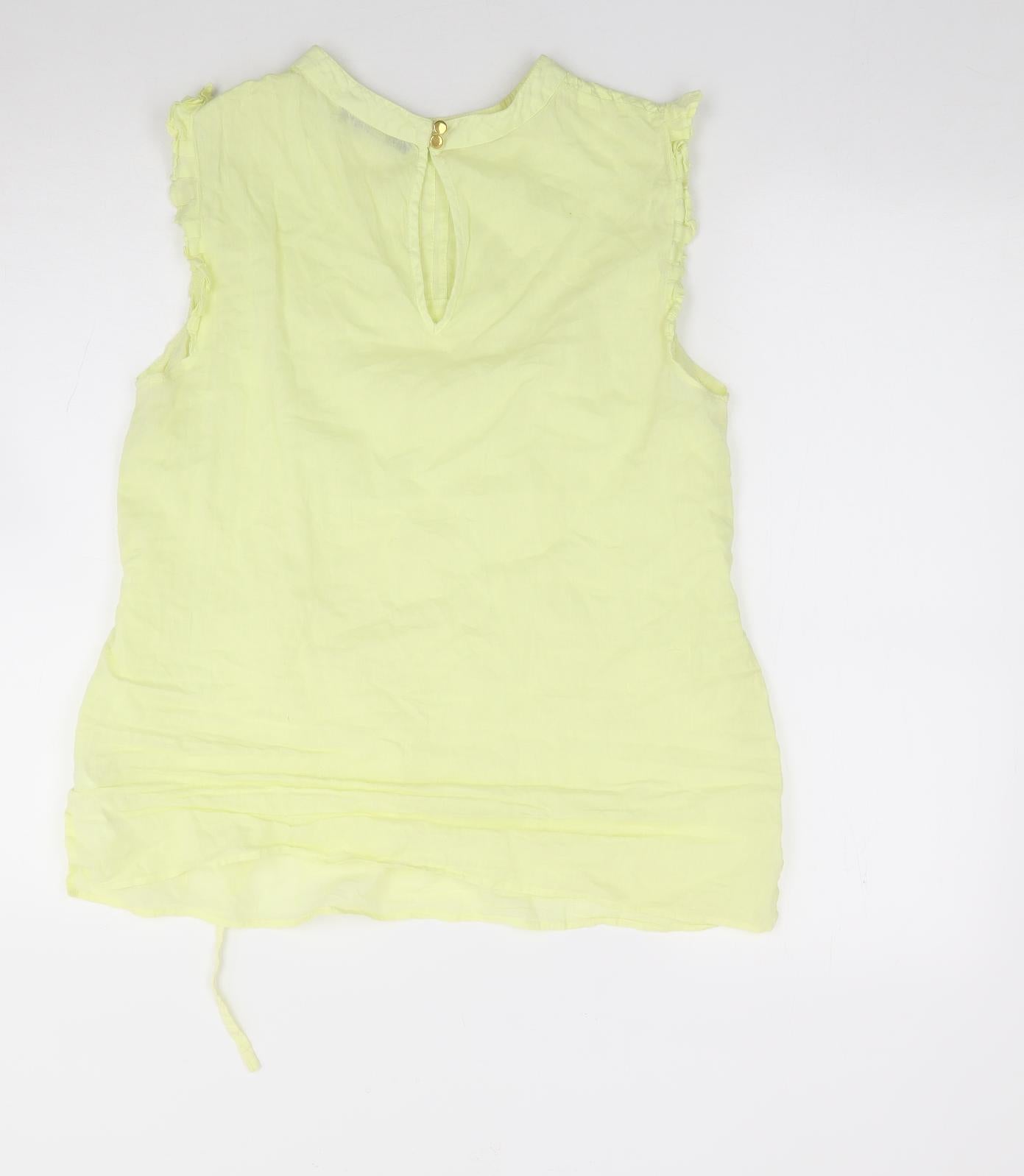 Oasis Womens Yellow  100% Cotton Jersey Blouse Size 12 Round Neck