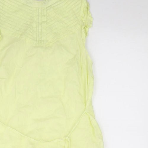 Oasis Womens Yellow  100% Cotton Jersey Blouse Size 12 Round Neck