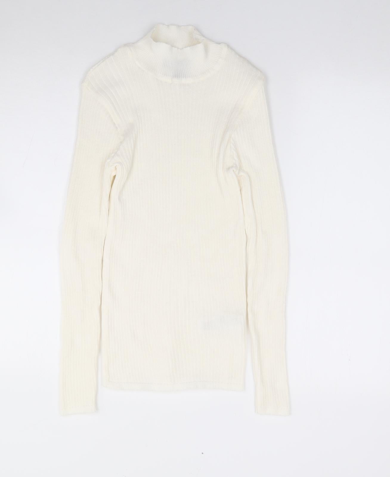 Primark  Womens Ivory High Neck  Polyester Pullover Jumper Size S   - Ribbed