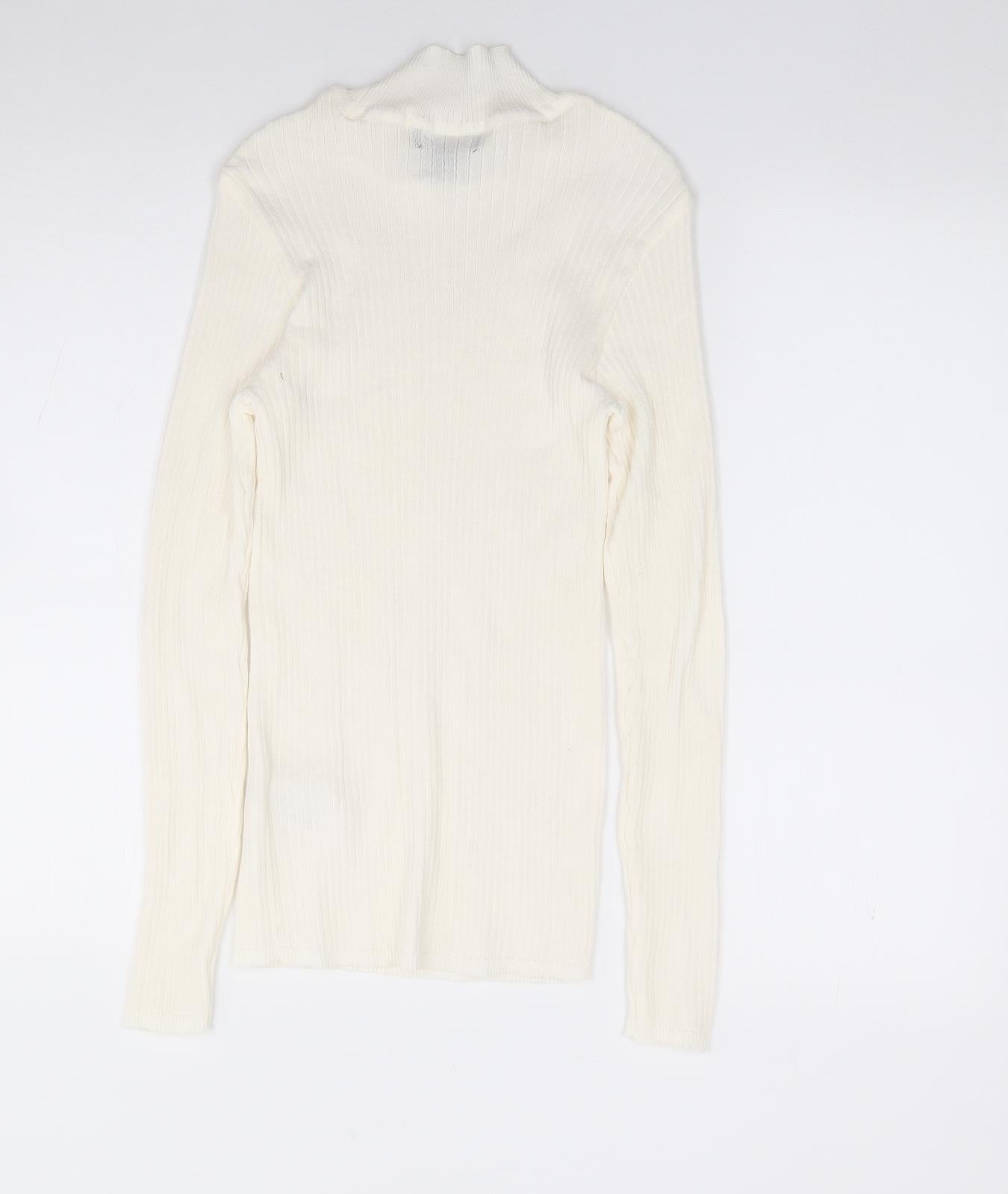 Primark  Womens Ivory High Neck  Polyester Pullover Jumper Size S   - Ribbed