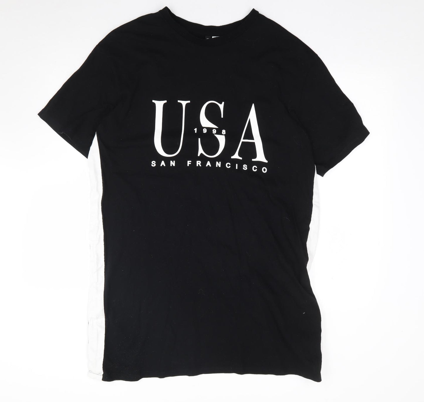 H&M  Womens Black  100% Cotton T-Shirt Dress  Size 14  Crew Neck Pullover