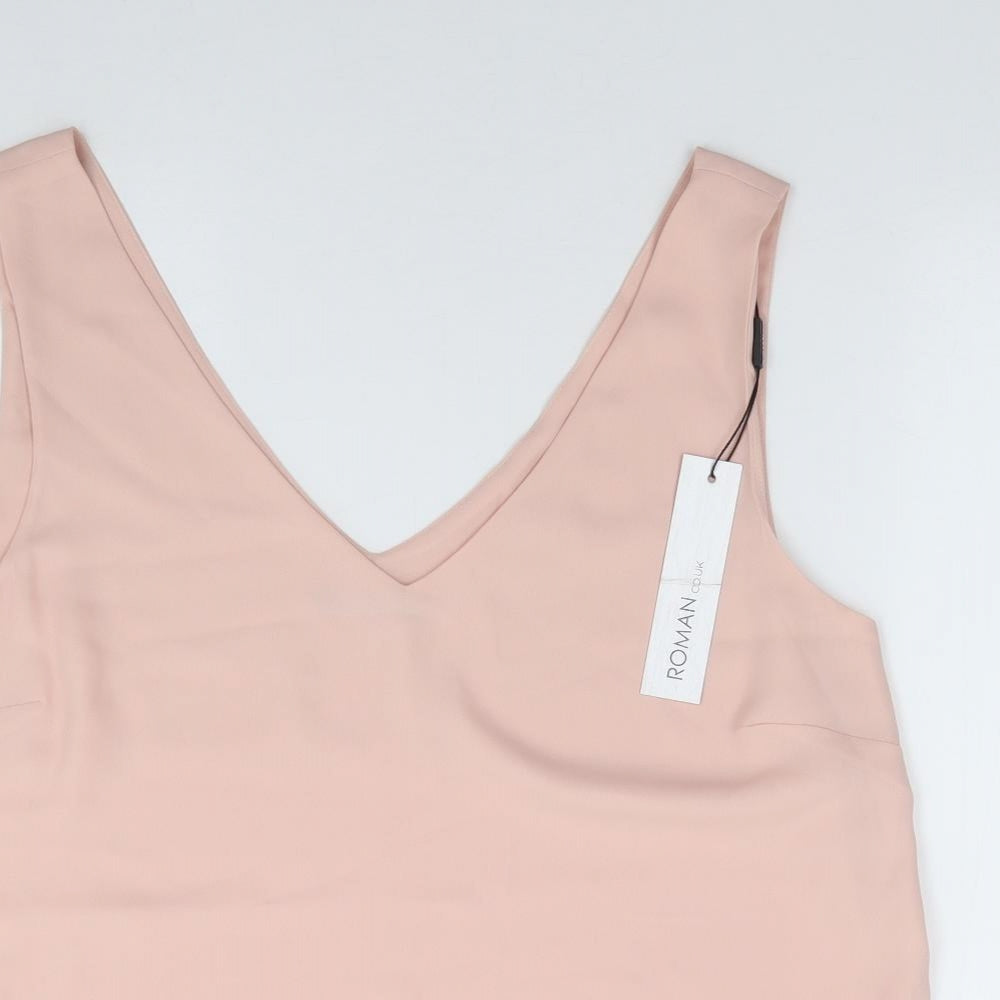 Roman Womens Pink  Polyester Camisole Tank Size 18 V-Neck
