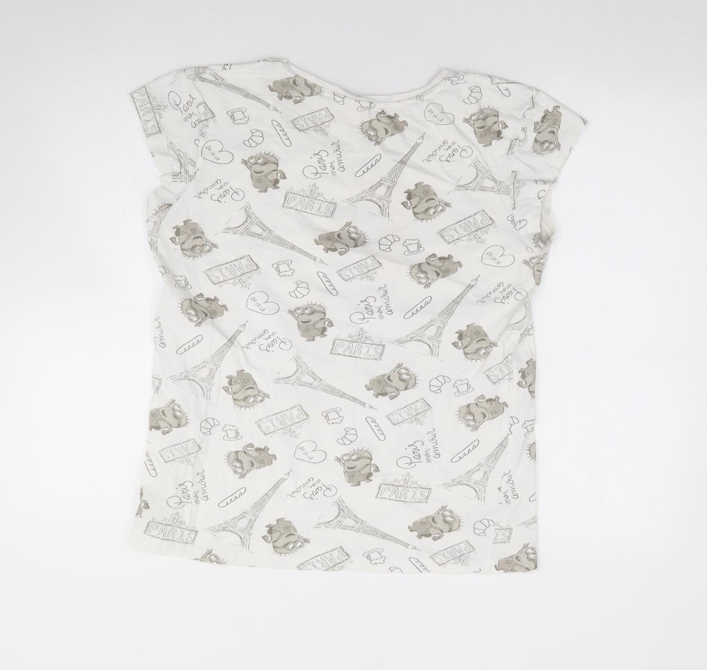 Despicable Me Womens Ivory Geometric Polyester Jersey T-Shirt Size L Round Neck - Minons