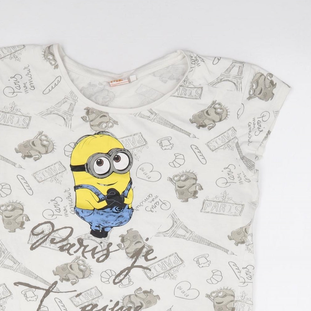 Despicable Me Womens Ivory Geometric Polyester Jersey T-Shirt Size L Round Neck - Minons