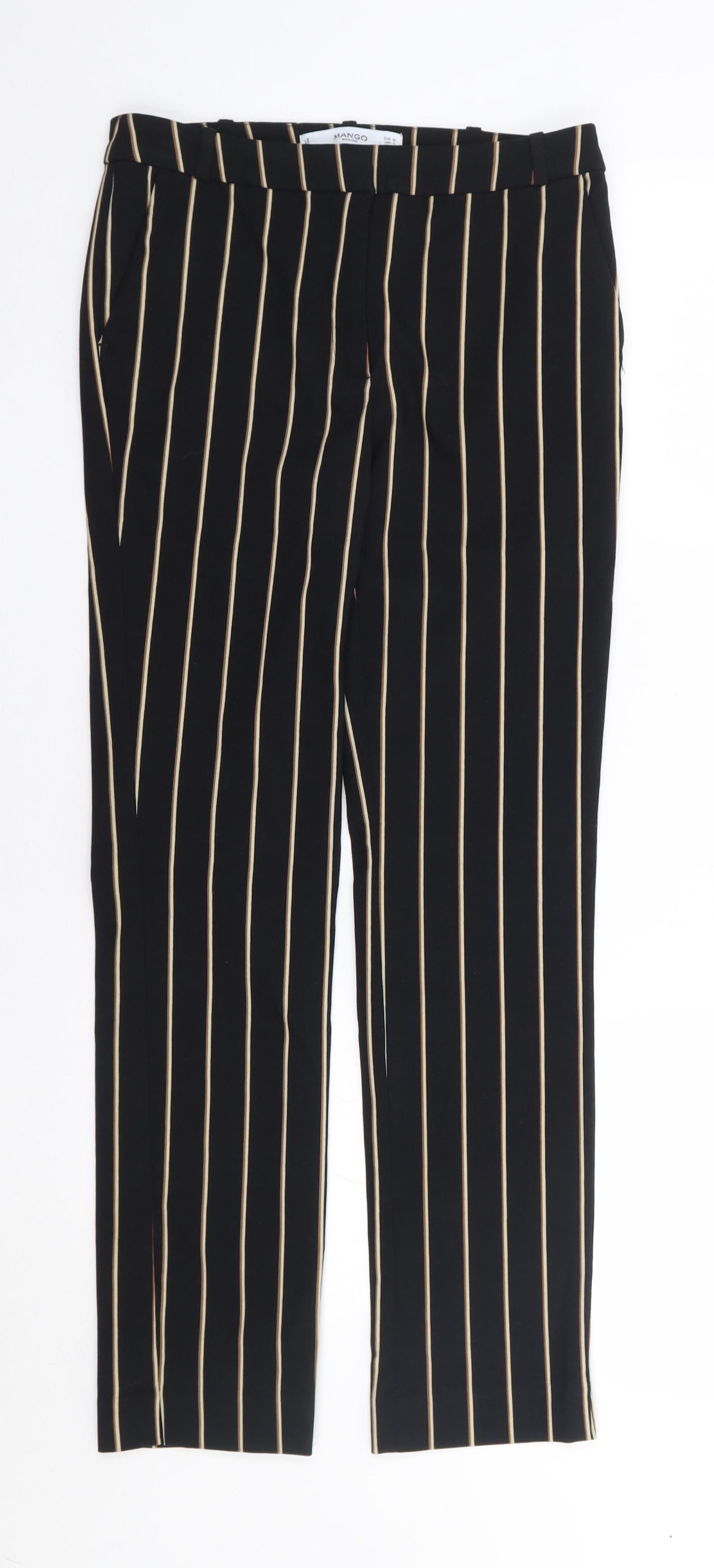 Mango Womens Black Striped Viscose Trousers  Size 8 L27 in Regular Zip