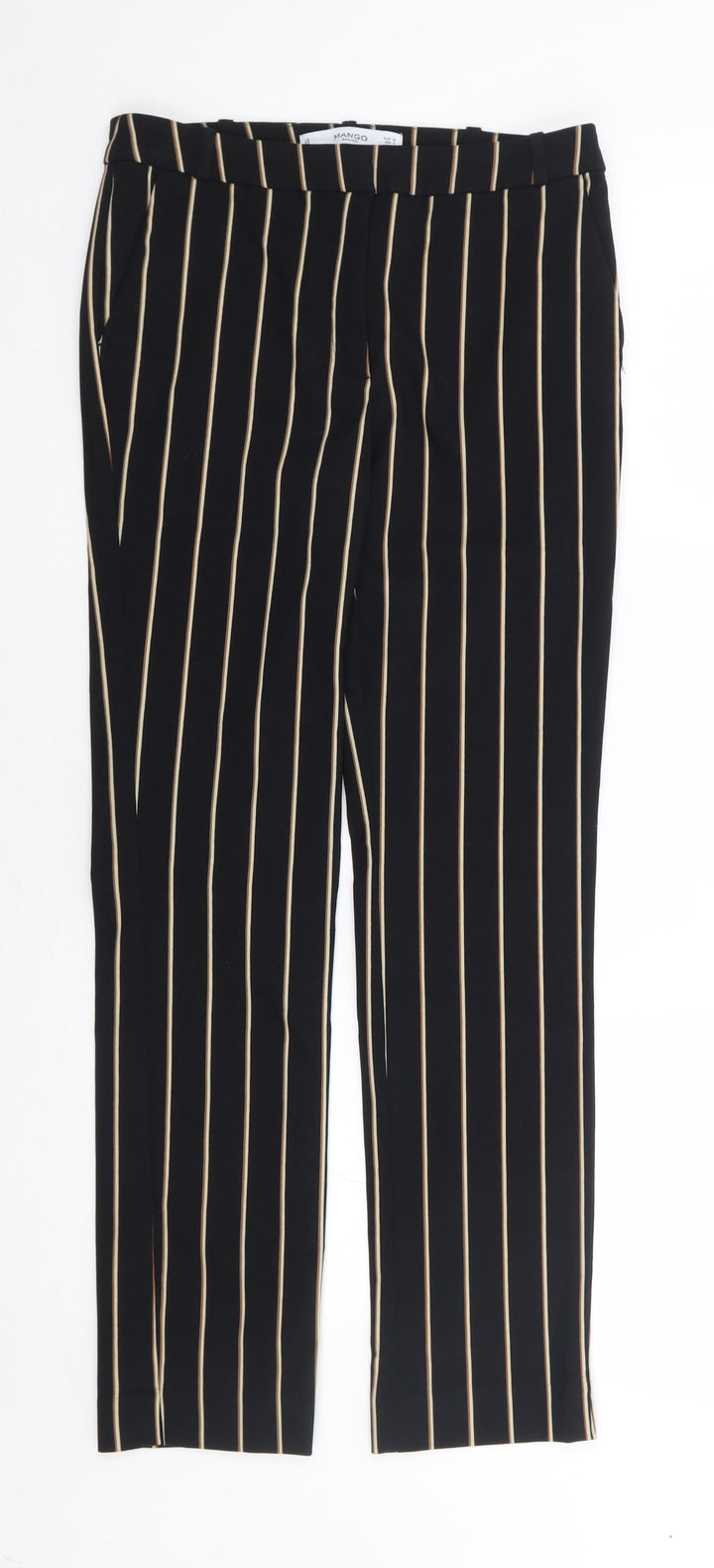 Mango Womens Black Striped Viscose Trousers  Size 8 L27 in Regular Zip