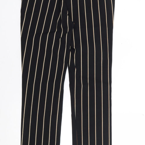 Mango Womens Black Striped Viscose Trousers  Size 8 L27 in Regular Zip