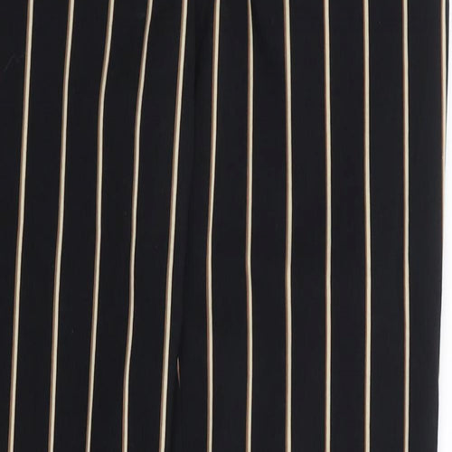 Mango Womens Black Striped Viscose Trousers  Size 8 L27 in Regular Zip