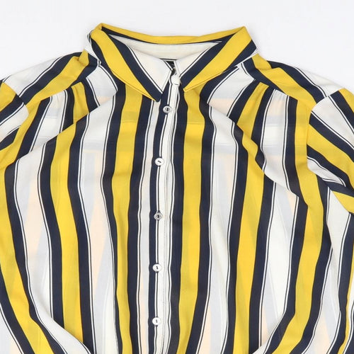 Wallis Womens Yellow Striped Polyester Jersey Button-Up Size 12 Collared