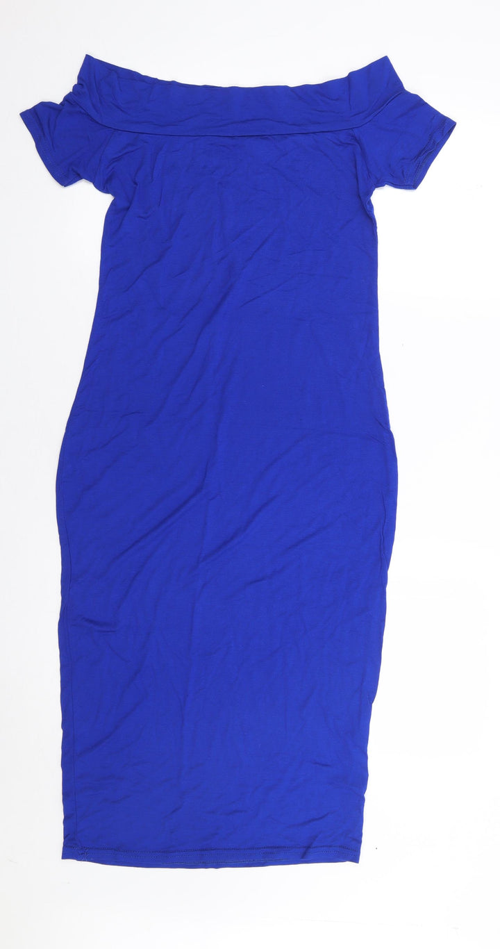 Style Womens Blue Viscose Bodycon Size S Off the Shoulder Pullover