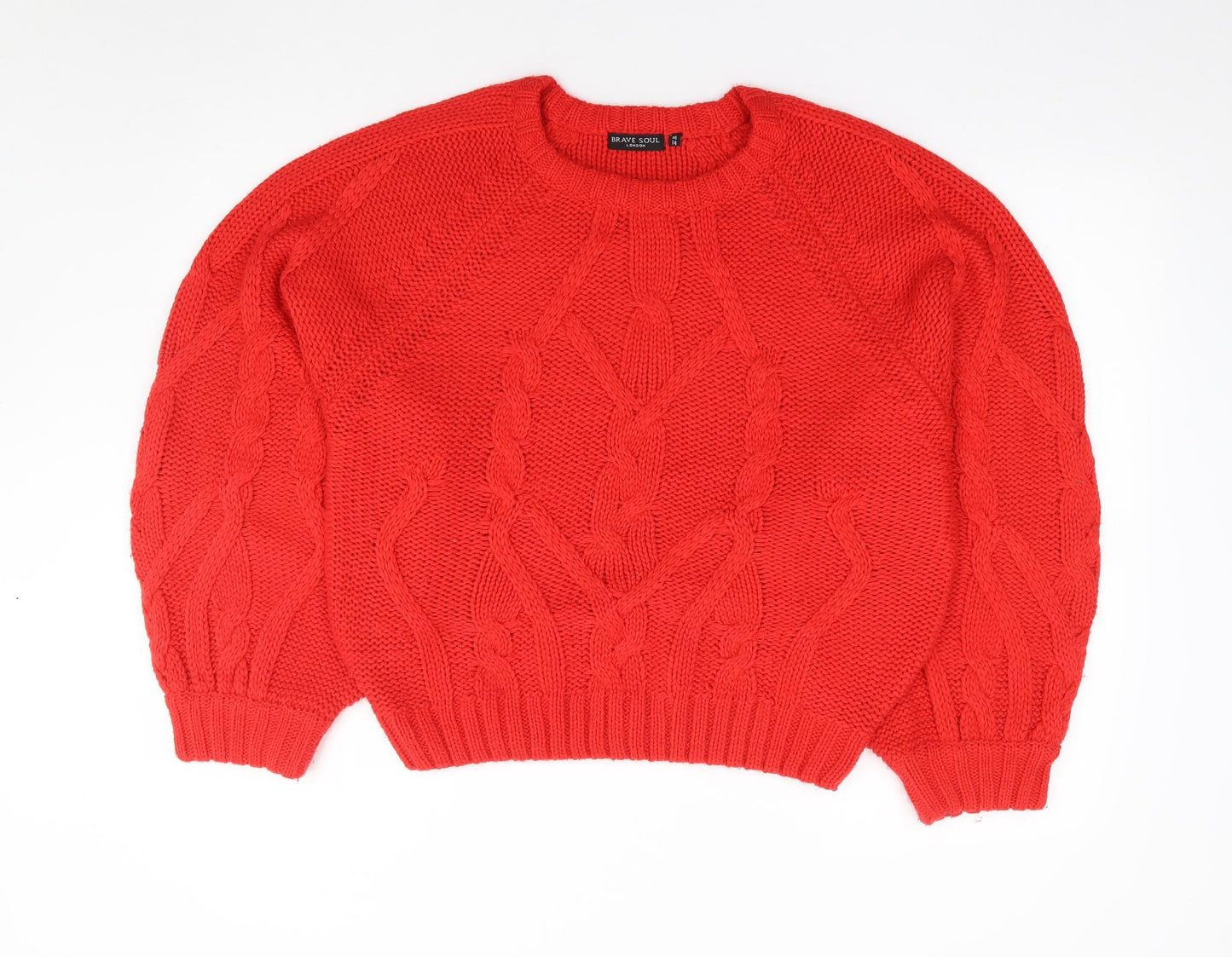 Brave Soul  Womens Red Round Neck  Acrylic Pullover Jumper Size 14