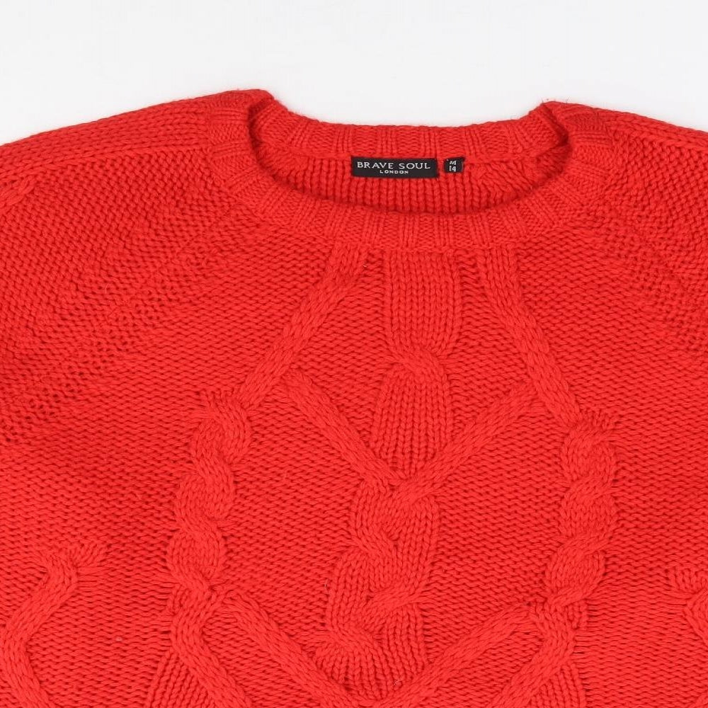 Brave Soul  Womens Red Round Neck  Acrylic Pullover Jumper Size 14
