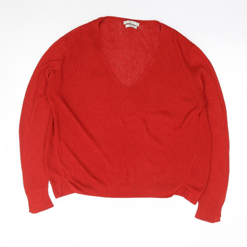 Zara Womens Red  Viscose Jersey T-Shirt Size S V-Neck